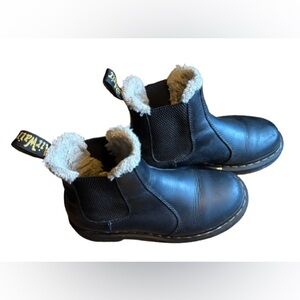 Dr. Martens Kids Black Leather Faux-Fur Chelsea Boots